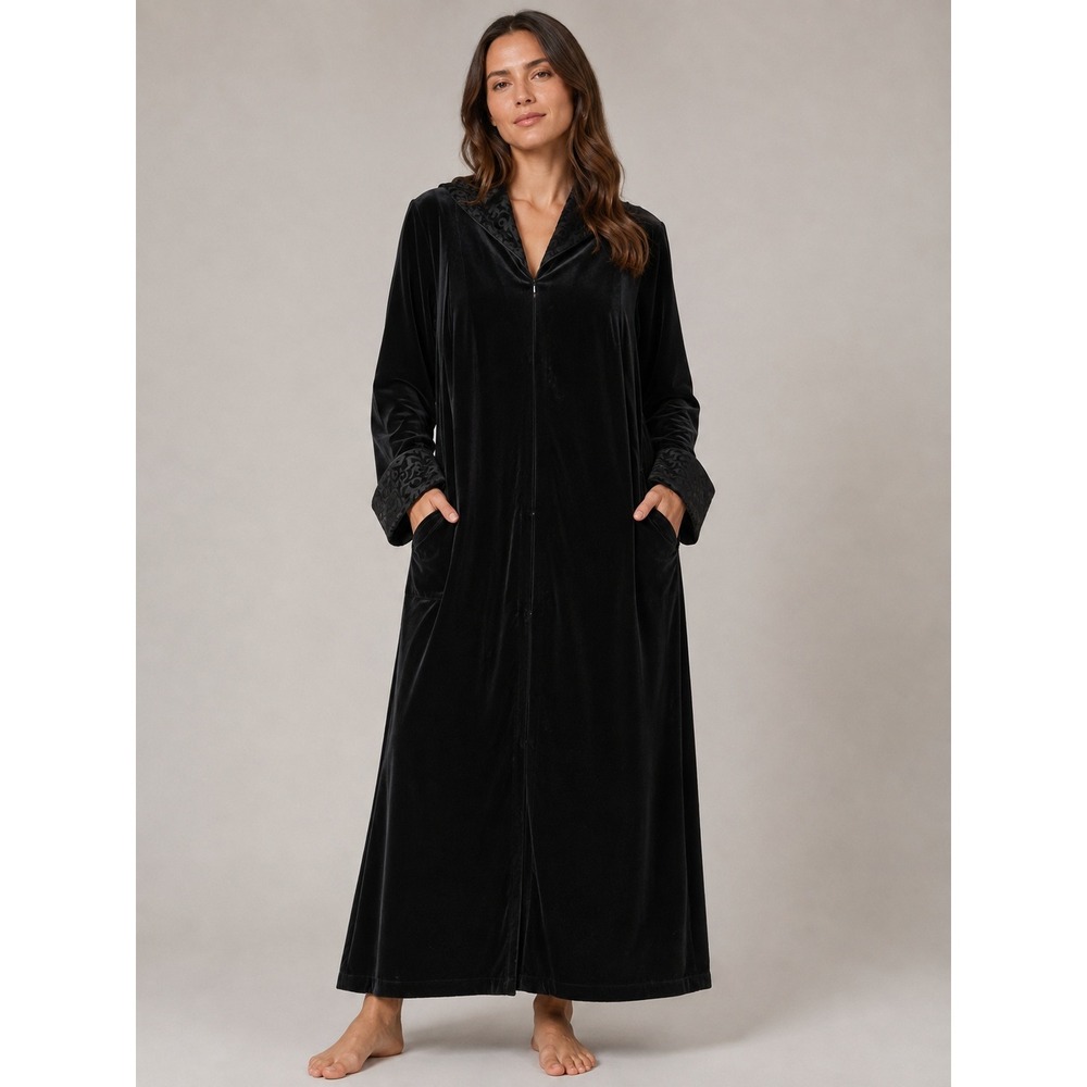 Adonna Black Velour Maxi Robe Whimsigoth Gothic Burnout Trim Vintage XL